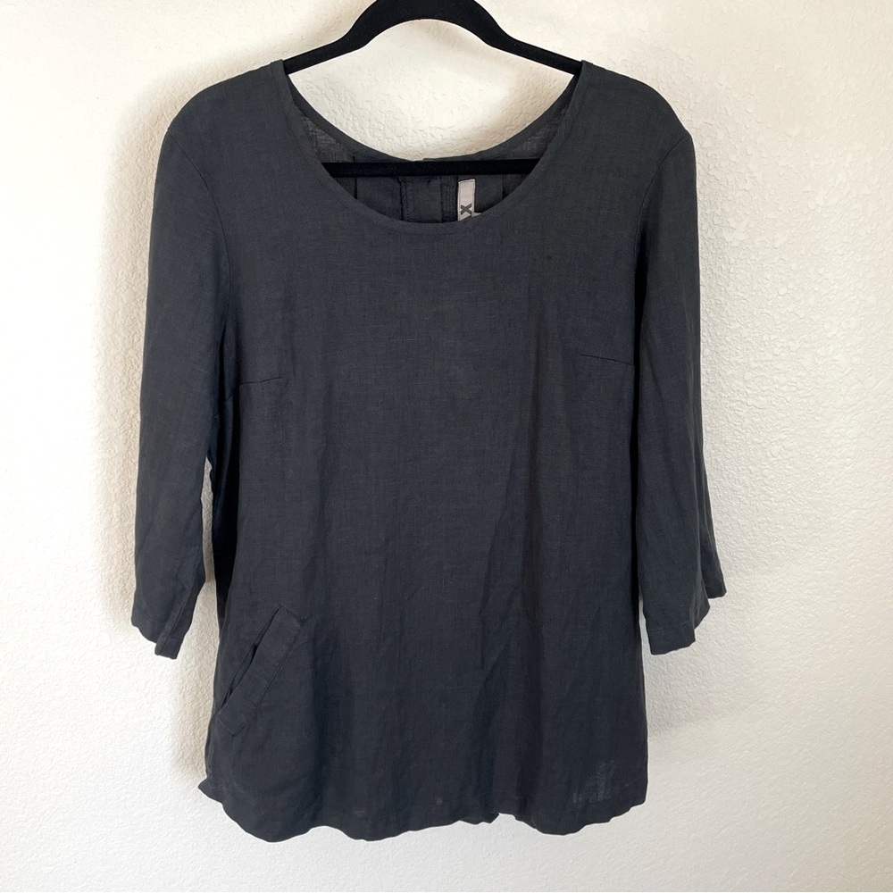Flax 100% Linen Black Lagenlook Top S Flowing Blouse Minimalist Capsule Wardrobe